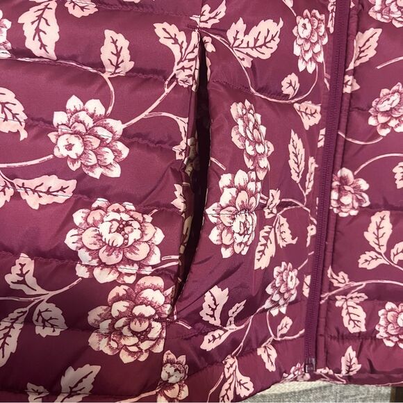 Lands End Burgundy Floral Allied Feathered Down Vest Size Small - Picture 4 of 8